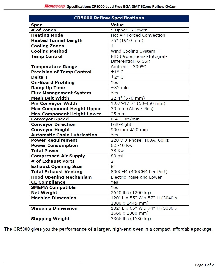 Manncorp Lead Free Reflow Oven reflow ovens view 2
